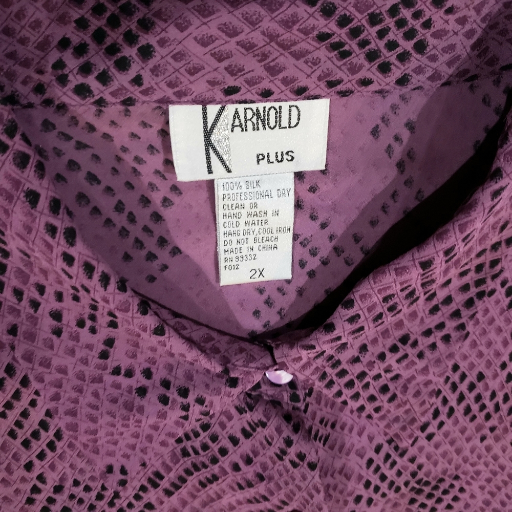 Vintage Silk K Arnold Purple Python Button Front … - image 3